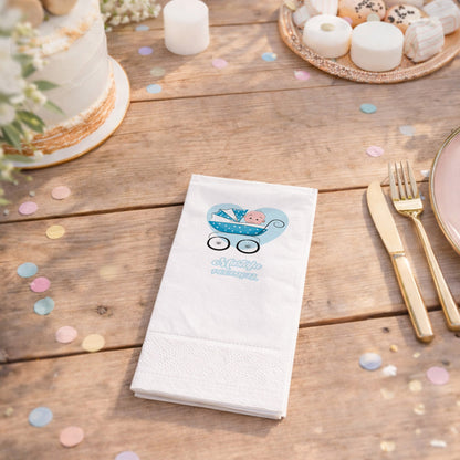 Mustafa İsme Özel Mavi Bebek Arabalı Baby Shower Peçetesi