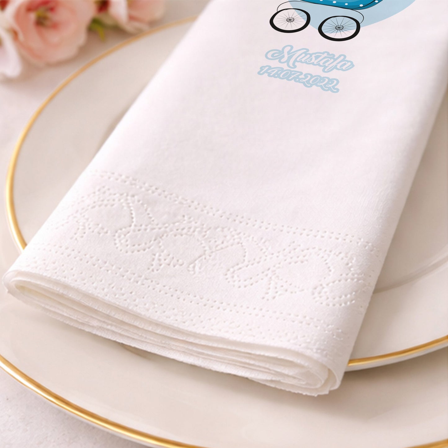 Mustafa İsme Özel Mavi Bebek Arabalı Baby Shower Peçetesi