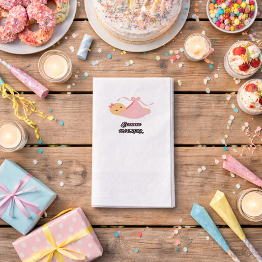 Ecenaz İsme Özel Pembe Kundaklı Bebek Tasarımlı Baby Shower Peçetesi