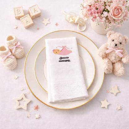 Ecenaz İsme Özel Pembe Kundaklı Bebek Tasarımlı Baby Shower Peçetesi