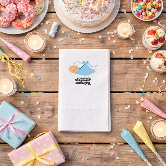 Mustafa İsme Özel Mavi Kundaklı Bebek Tasarımlı Baby Shower Peçetesi