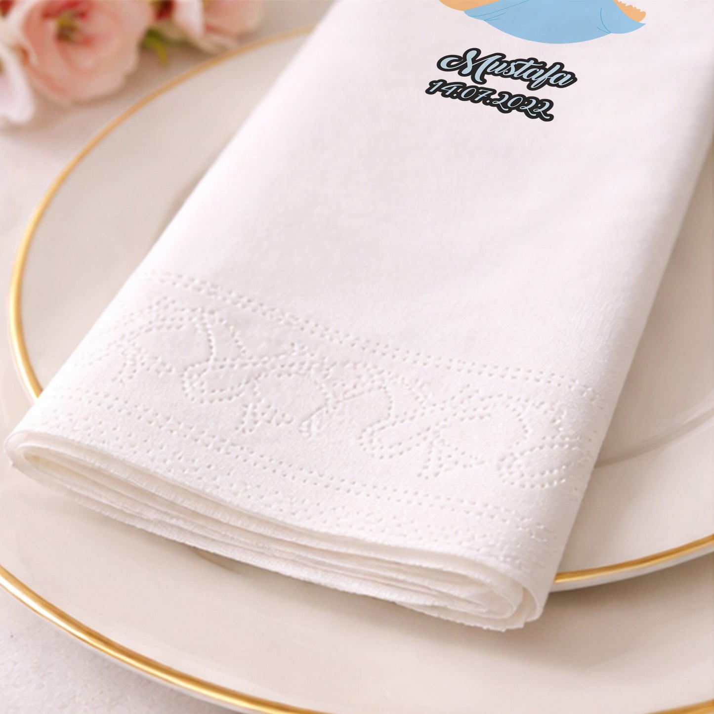 Mustafa İsme Özel Mavi Kundaklı Bebek Tasarımlı Baby Shower Peçetesi