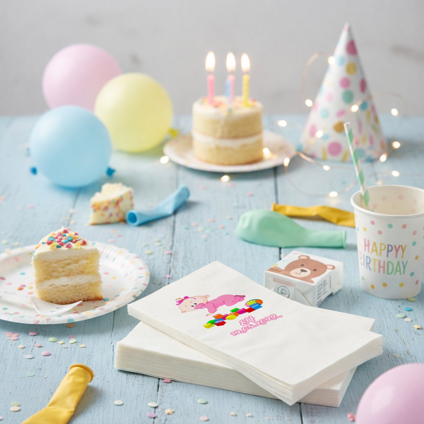 Elif İsme Özel Pembe Emekleyen Bebek Ve Blok Temalı Peçete