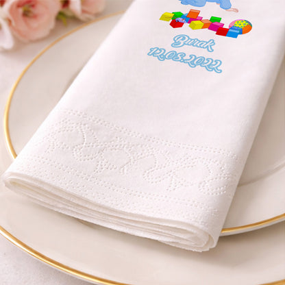 Burak İsme Özel Mavi Emekleyen Bebek Ve Blok Temalı Peçete