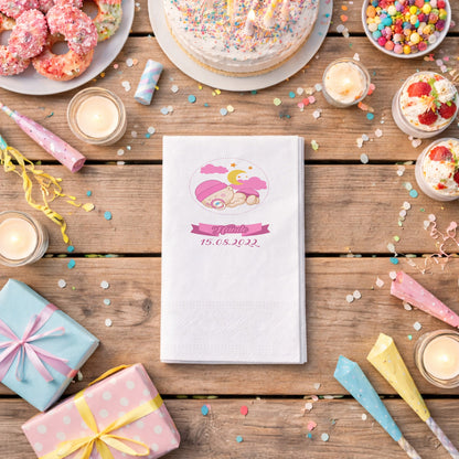 Hande İsme Özel Pembe Uyuyan Bebek Temalı Mevlüt Peçetesi