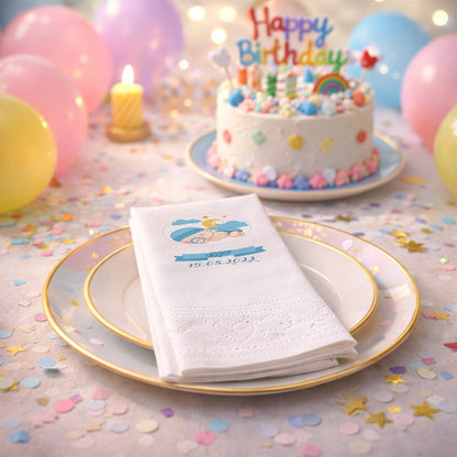 Mert İsme Özel Mavi Uyuyan Bebek Temalı Bebek Shower Peçetesi