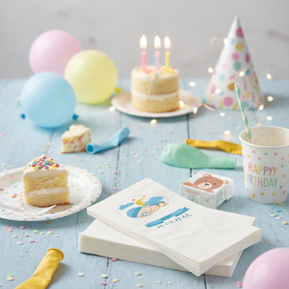 Mert İsme Özel Mavi Uyuyan Bebek Temalı Bebek Shower Peçetesi