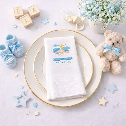 Mert İsme Özel Mavi Uyuyan Bebek Temalı Bebek Shower Peçetesi