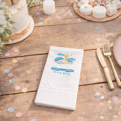 Mert İsme Özel Mavi Uyuyan Bebek Temalı Bebek Shower Peçetesi