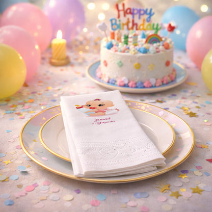 İsmail İsme Özel Biberonlu Kız Bebek Temalı 1 Yaş Peçetesi