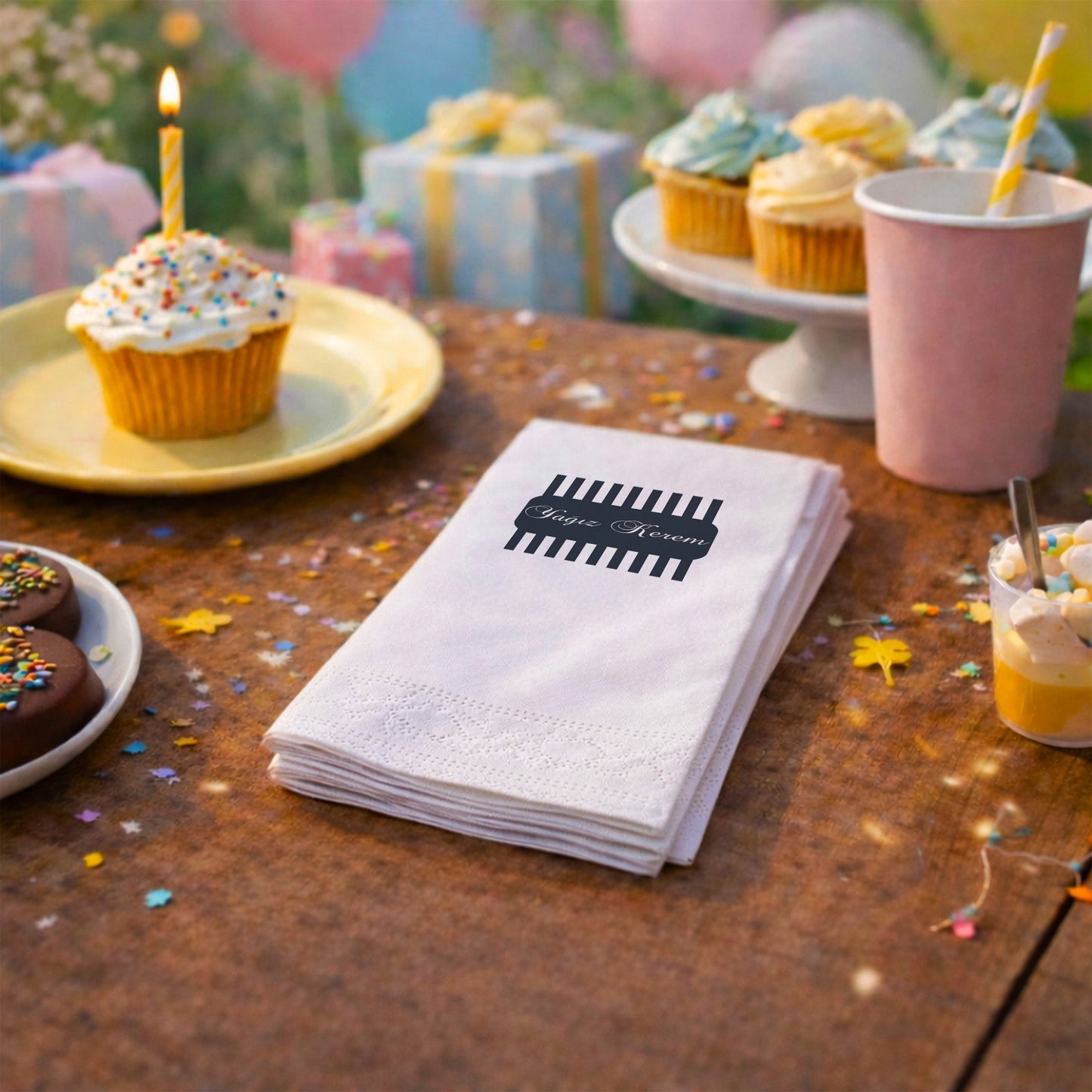 Çizgili Modern Tasarım Yağız Kerem İsme Özel Parti Peçetesi