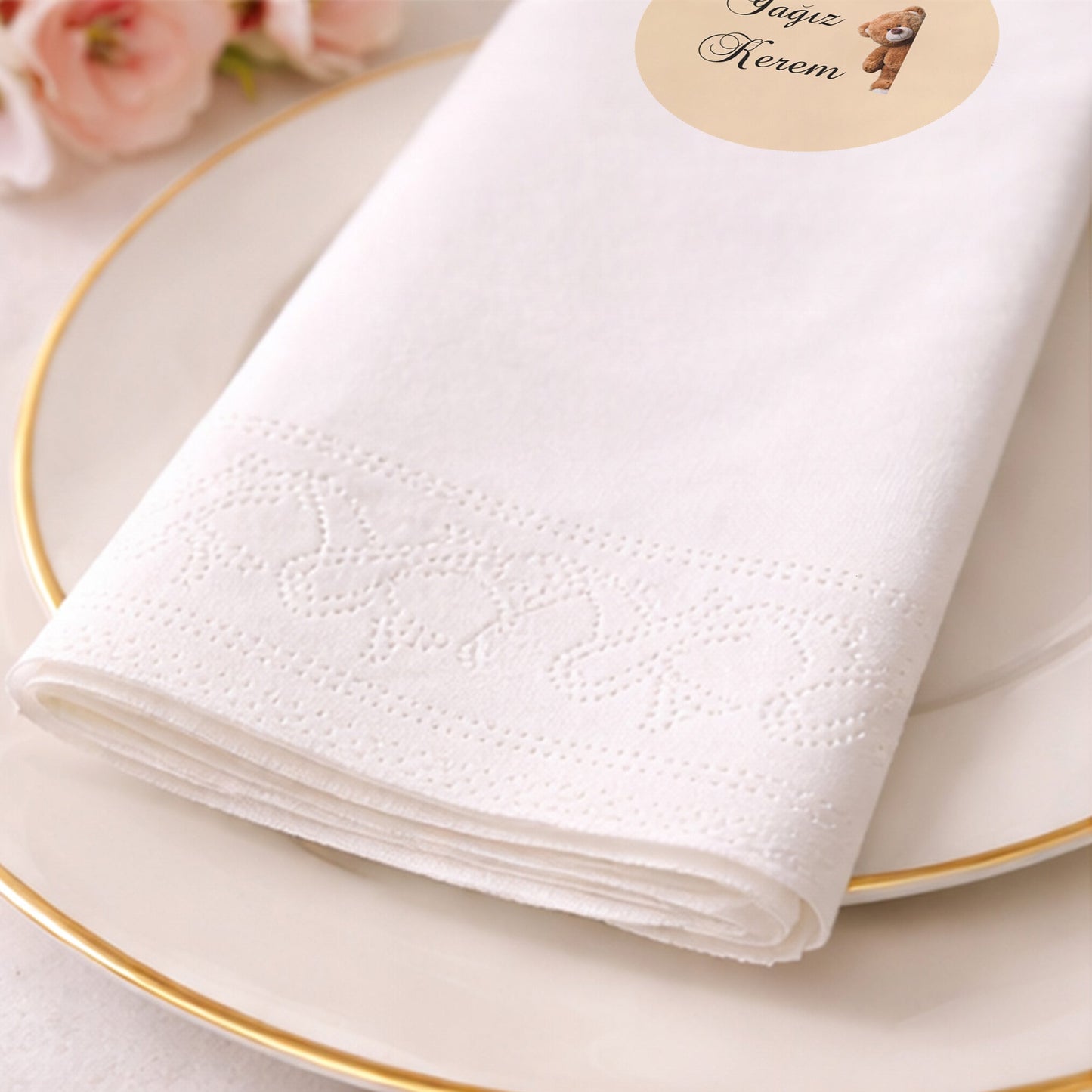 Teddy Bear Temalı Yağız Kerem Kişiye Özel Yuvarlak Peçete Tasarımı