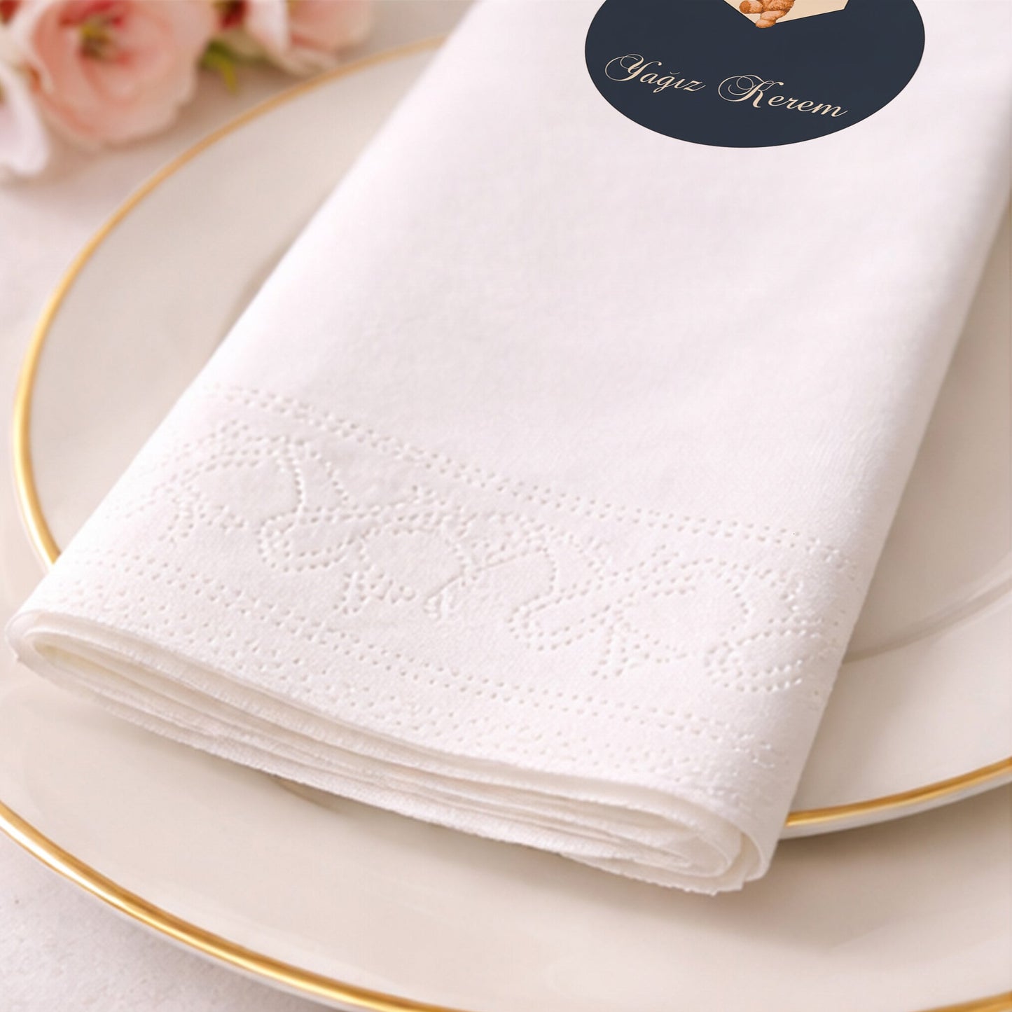 Yağız Kerem İsme Özel Teddy Bear Konseptli Lacivert Peçete