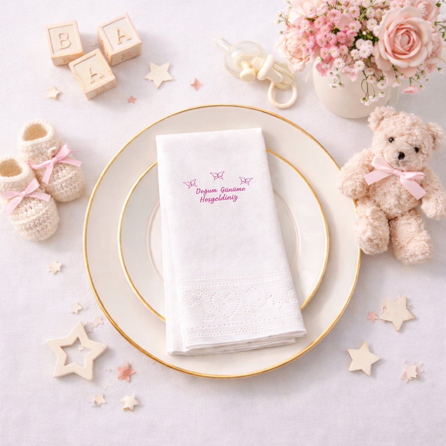 Pembe Kelebekli Doğum Günüme Hoş Geldiniz Peçetesi