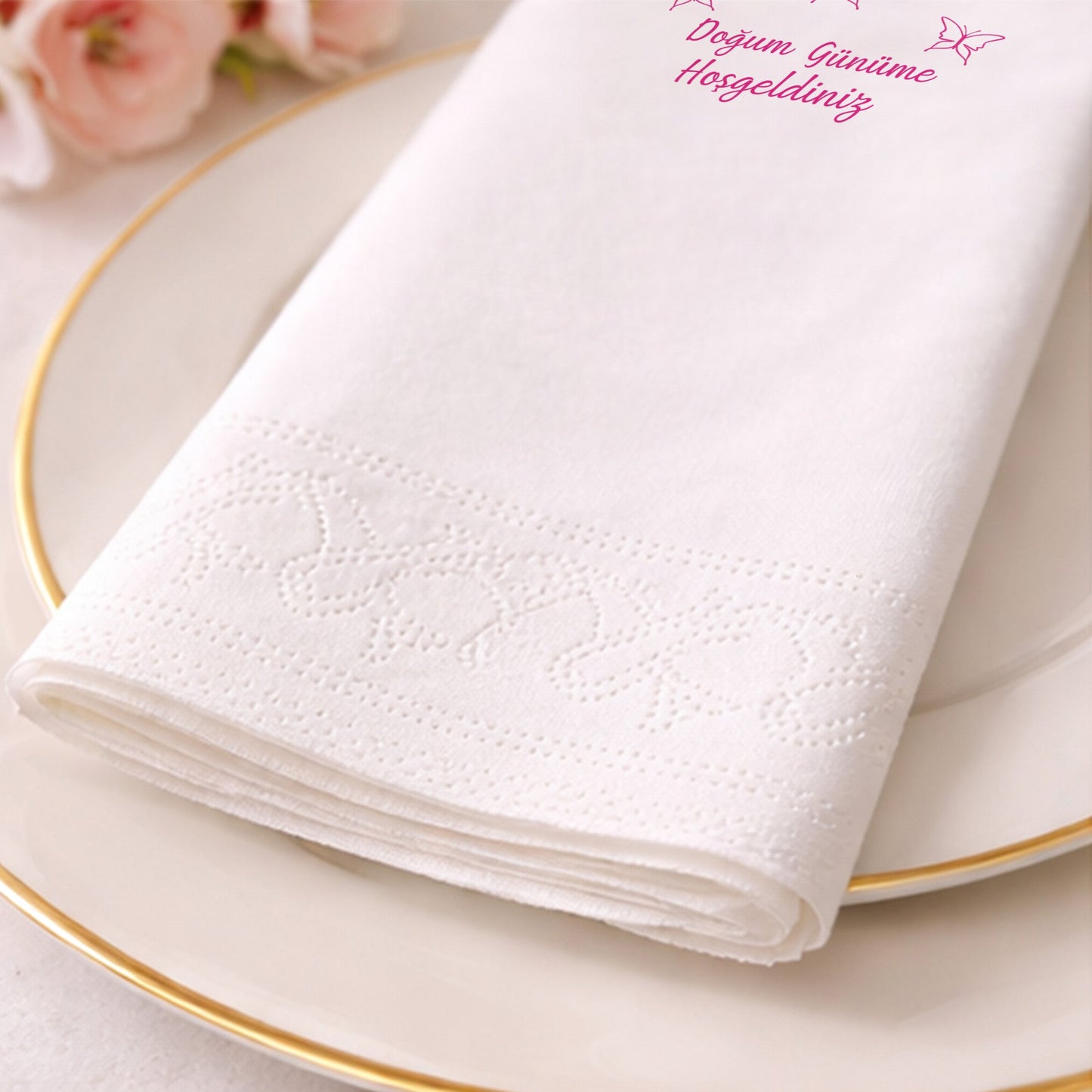 Pembe Kelebekli Doğum Günüme Hoş Geldiniz Peçetesi