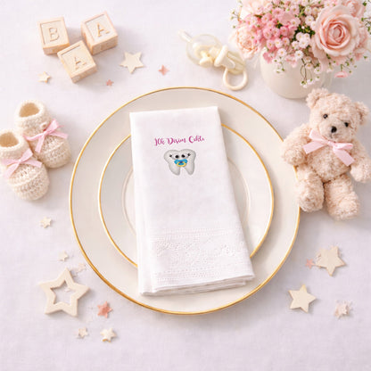 İlk Dişim Çıktı Temalı Pembe Yazılı Bebek Peçetesi
