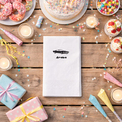 Siyah Klasik Araba Temalı Doğum Günü Partisi Peçetesi