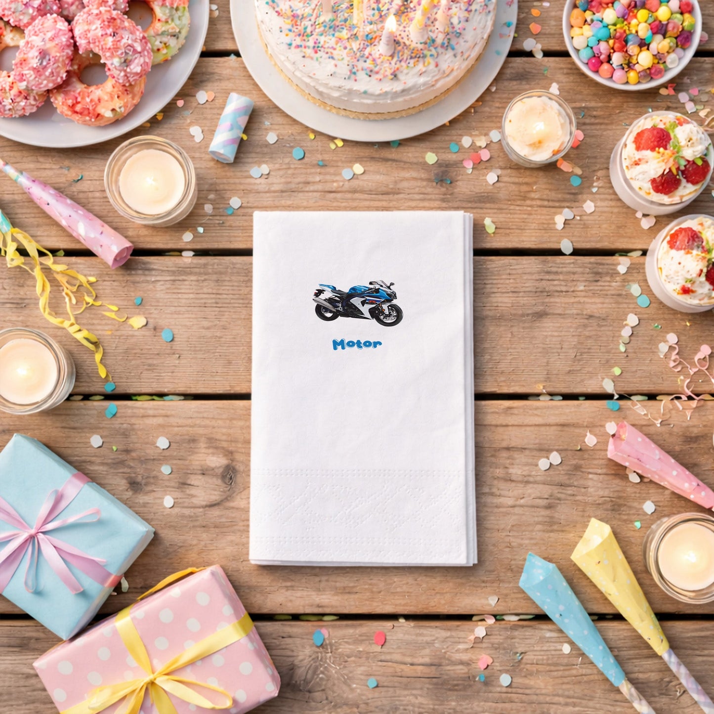 Mavi Spor Motosiklet Temalı Hız Tutkunu Peçetesi