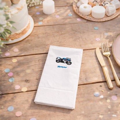 Mavi Spor Motosiklet Temalı Hız Tutkunu Peçetesi