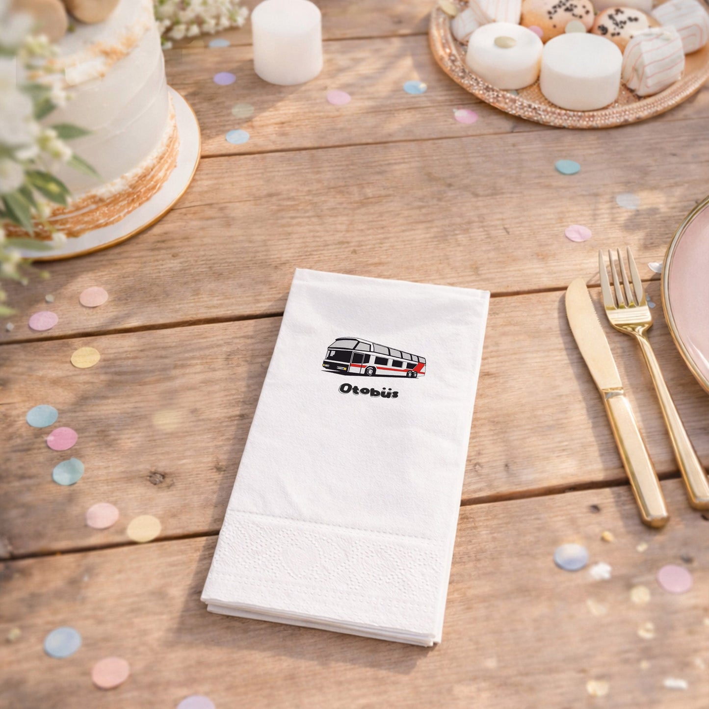 Kırmızı Beyaz Otobüs Temalı Şehir Konseptli Peçete