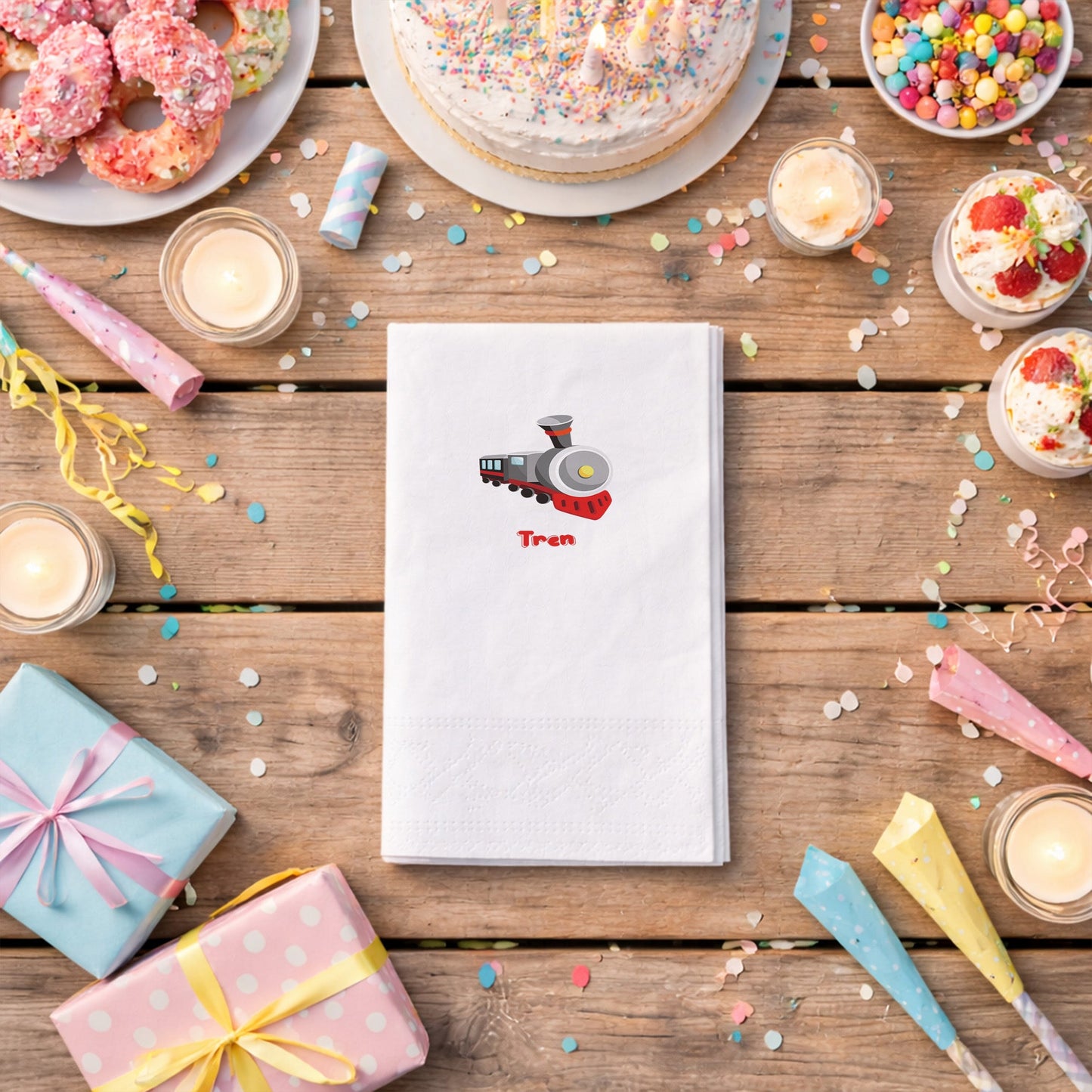 Klasik Buharlı Tren Desenli Doğum Günü ve Parti Peçetesi