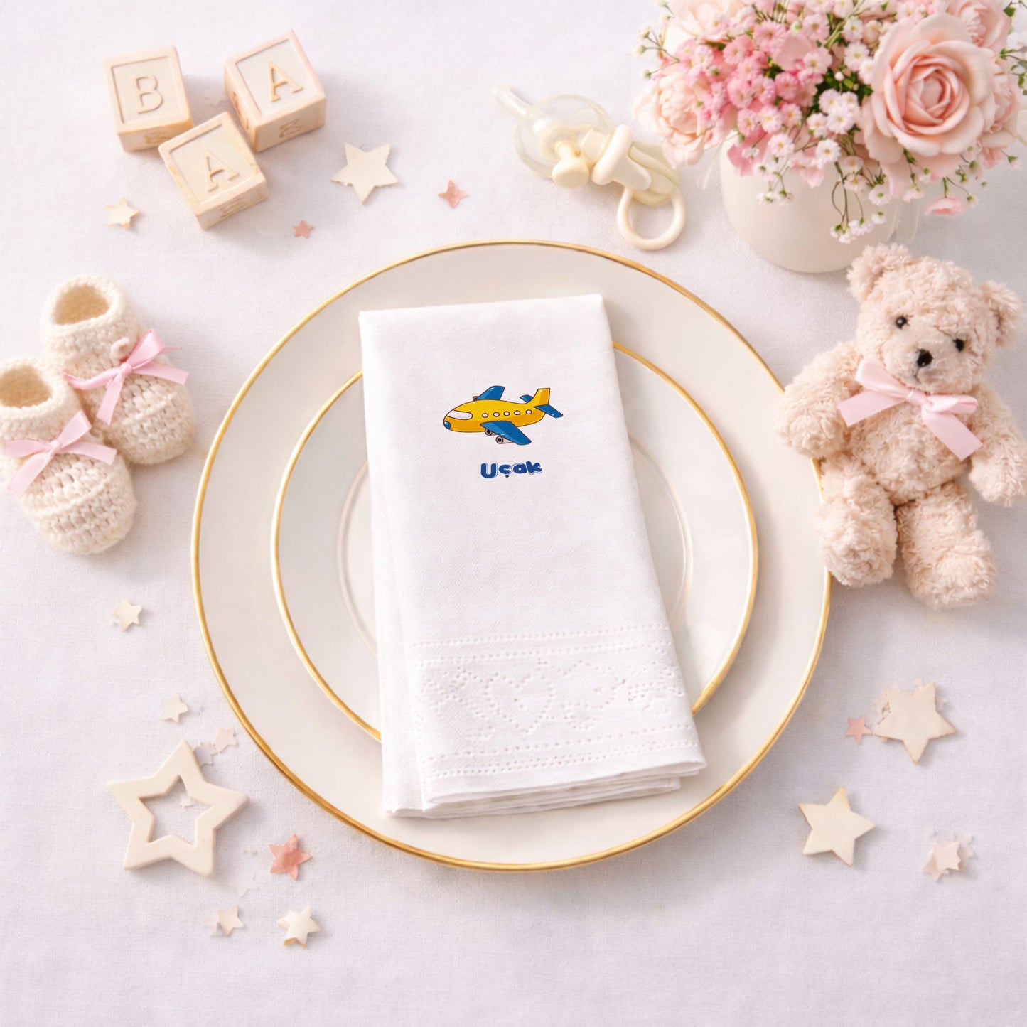 Sarı Sevimli Uçak Temalı Çocuk Doğum Günü Peçetesi 20'li Paket