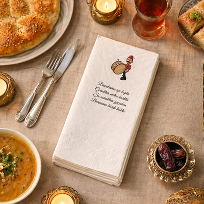 Kidzia Ramazan Davulcusu Baskılı Peçete – Mani Yazılı, 33x33 cm Çift Katlı, 20’li Paket