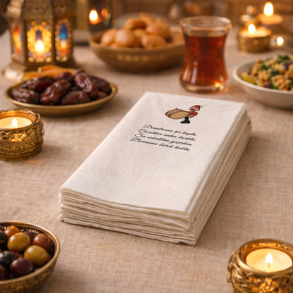 Kidzia Ramazan Davulcusu Baskılı Peçete – Mani Yazılı, 33x33 cm Çift Katlı, 20’li Paket
