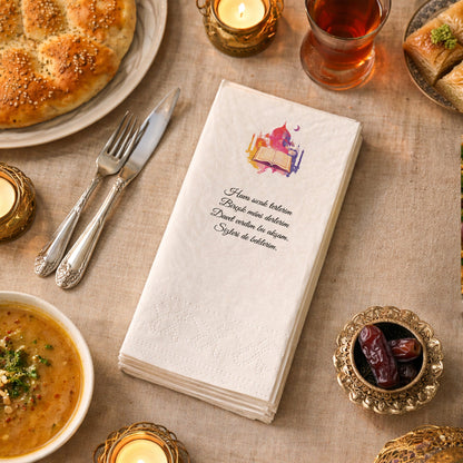 Kidzia Ramazan Kitap & Camii Silüeti Baskılı Peçete – Mani Yazılı, 33x33 cm Çift Katlı, 20’li Paket