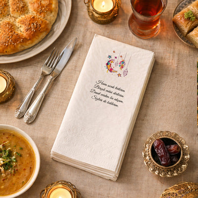 Renkli Ramazan Temalı Yazılı Baskılı Peçete – İftar Daveti Sofra Peçetesi, 33x33cm, 20’li Paket