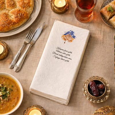 Ramazan Dua Temalı Yazılı ve Desenli Baskılı Peçete – İftar & Sahur Sofrası, 33x33cm, 20’li Paket