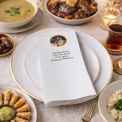 Kidzia Ramazan Davulcusu Yuvarlak Motif Baskılı Peçete – Mani Yazılı, 33x33 cm Çift Katlı, 20’li Paket