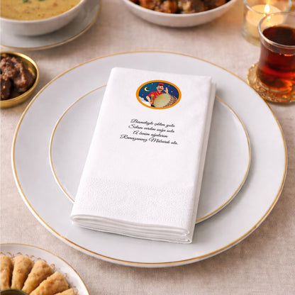 Kidzia Ramazan Davulcusu Yuvarlak Motif Baskılı Peçete – Mani Yazılı, 33x33 cm Çift Katlı, 20’li Paket