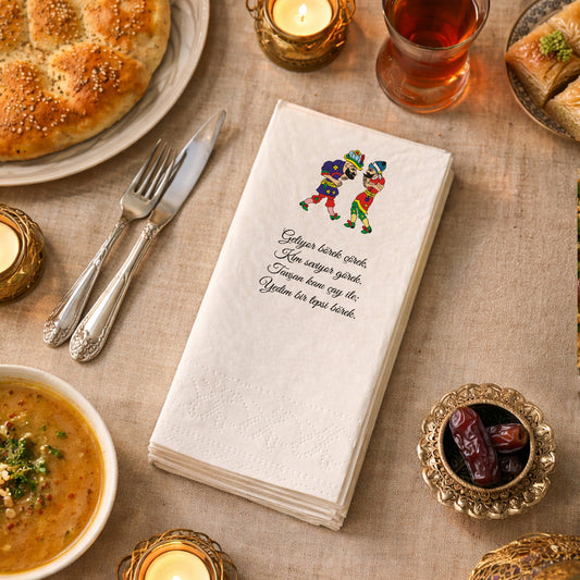 Kidzia Hacivat & Karagöz Ramazan Peçetesi – Mani Yazılı, 33x33 cm Çift Katlı, 20’li Paket