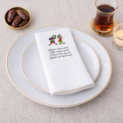 Kidzia Hacivat & Karagöz Ramazan Peçetesi – Mani Yazılı, 33x33 cm Çift Katlı, 20’li Paket