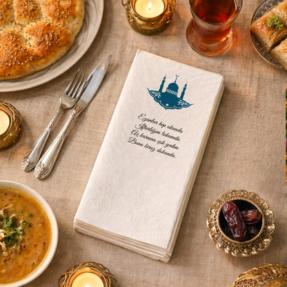 Kidzia Camii Silüeti Ramazan Peçetesi – Mani Yazılı, 33x33 cm Çift Katlı, 20’li Paket