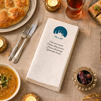 Kidzia Yuvarlak Camii Silüeti Ramazan Peçetesi – Mani Yazılı, 33x33 cm Çift Katlı, 20’li Paket