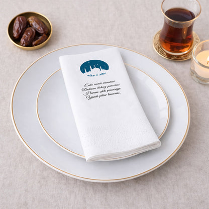 Kidzia Yuvarlak Camii Silüeti Ramazan Peçetesi – Mani Yazılı, 33x33 cm Çift Katlı, 20’li Paket
