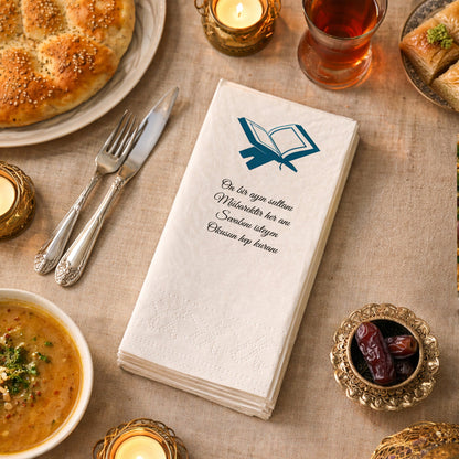 Kidzia Kur’an-ı Kerim Silüeti Ramazan Peçetesi – Mani Yazılı, 33x33 cm Çift Katlı, 20’li Paket