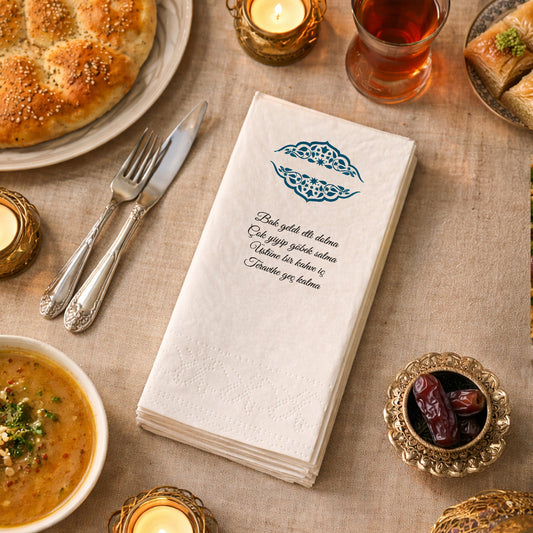 Kidzia Osmanlı Motifli Ramazan Peçetesi – Mani Yazılı, 33x33 cm Çift Katlı, 20’li Paket