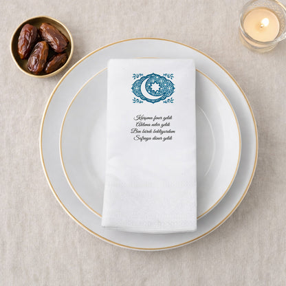 Kidzia Hilal & Camii Silüeti Mandala Ramazan Peçetesi – Mani Yazılı, 33x33 cm Çift Katlı, 20’li Paket