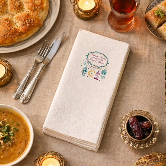 Kidzia Fenerli & Ay-Yıldızlı Çerçeve Ramazan Peçetesi – Yazılı Tasarım, 33x33 cm Çift Katlı, 20’li Paket