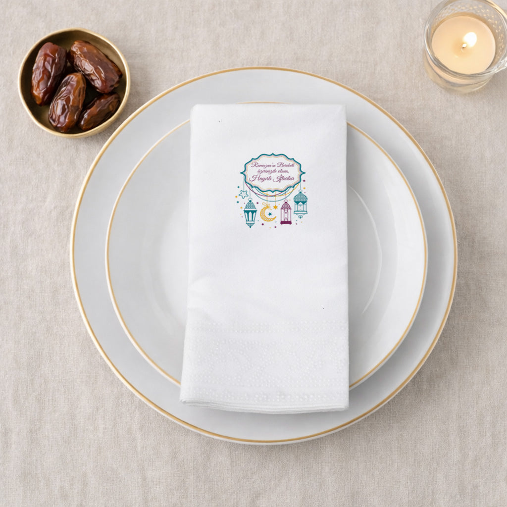 Kidzia Fenerli & Ay-Yıldızlı Çerçeve Ramazan Peçetesi – Yazılı Tasarım, 33x33 cm Çift Katlı, 20’li Paket