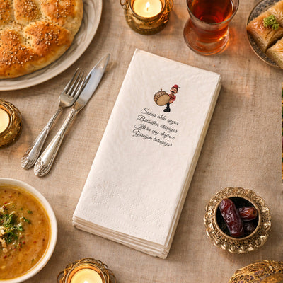 Kidzia Ramazan Davulcusu Çizimli Peçete – Mani Yazılı, 33x33 cm Çift Katlı, 20’li Paket