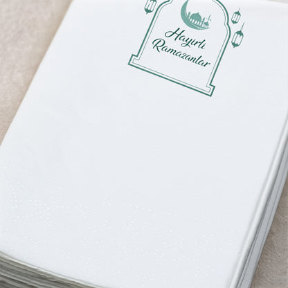 Ramazan Desenli Baskılı Peçete – Hayırlı Ramazanlar Yazılı, Çift Katlı 33x33 cm (20’li Paket)