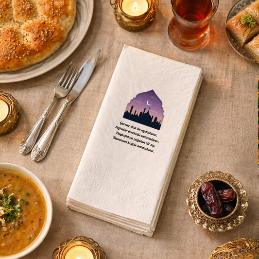 Ramazan Desenli Baskılı Peçete – Dua ve Bereket Temalı | 33x33 cm Çift Katlı