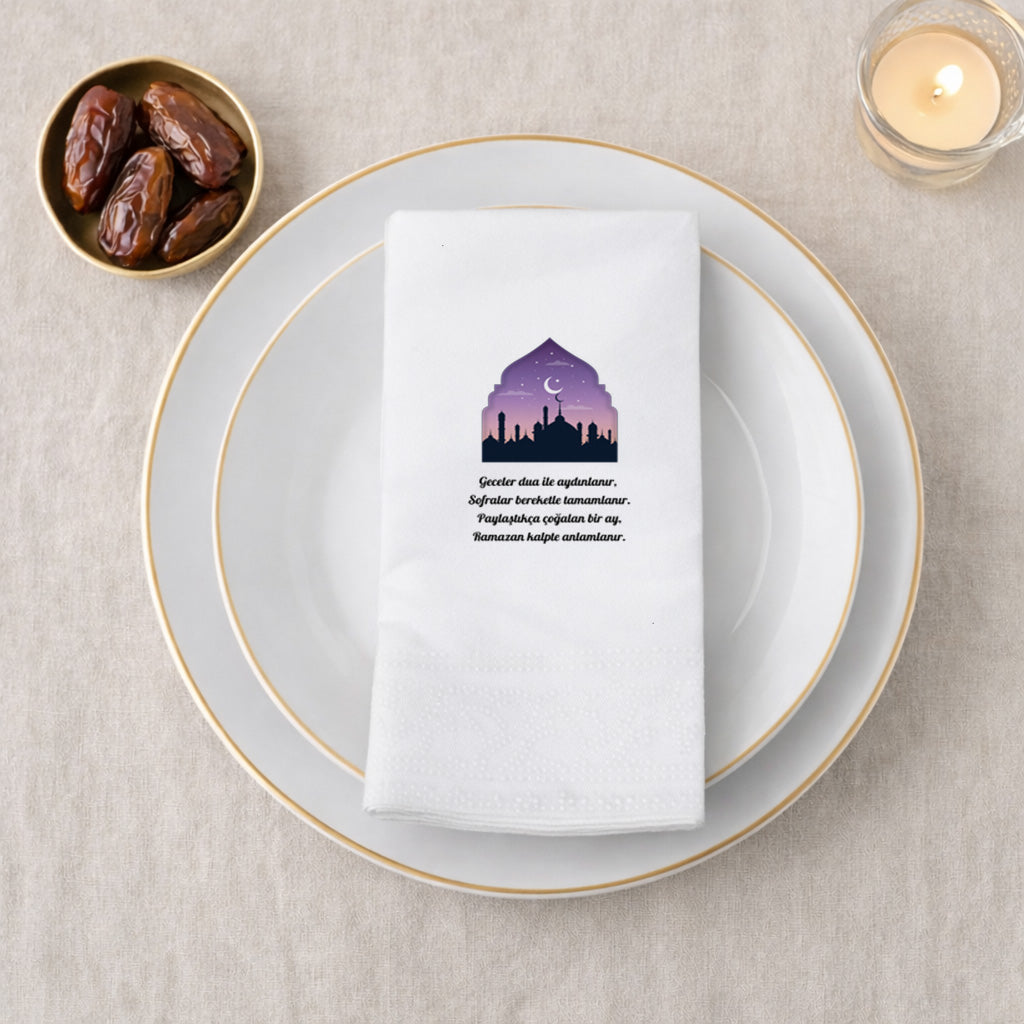 Ramazan Desenli Baskılı Peçete – Dua ve Bereket Temalı | 33x33 cm Çift Katlı