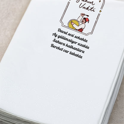 Sahur Vakti Ramazan Desenli Baskılı Peçete – Davulcu Manili | 33x33 cm Çift Katlı