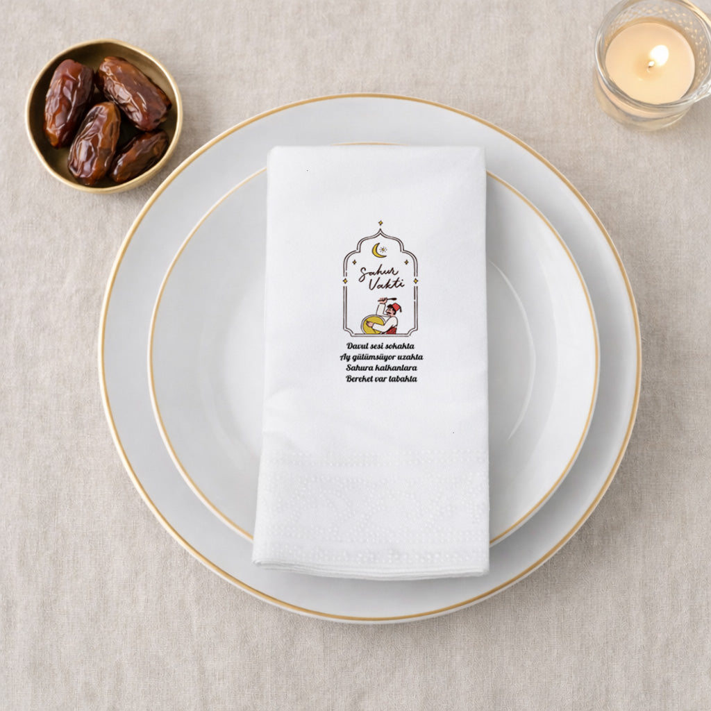 Sahur Vakti Ramazan Desenli Baskılı Peçete – Davulcu Manili | 33x33 cm Çift Katlı
