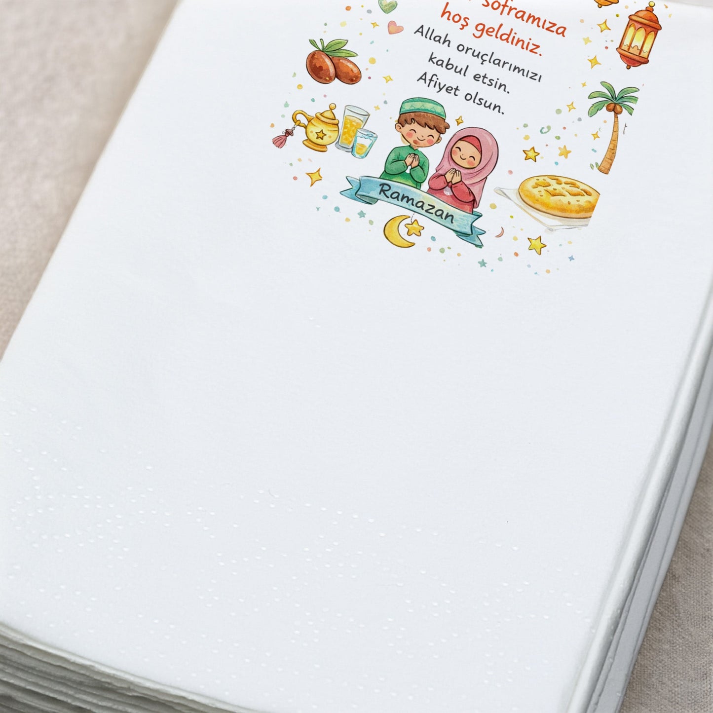 İftar Soframıza Hoş Geldiniz Baskılı Peçete – Ailece Ramazan Temalı | 33x33 cm